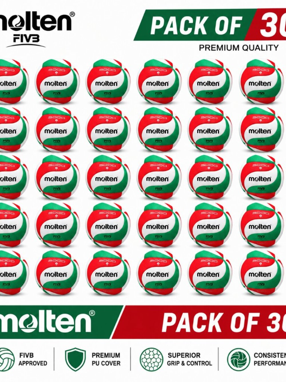 Molten V5M5000 Volleyball Standard Size 5 PU Ball for Students Adult(pack of 30)